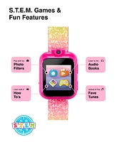 Playzoom Kid's Rainbow Glitter Silicone Strap Touchscreen Smart Watch 42mm with Earbuds Gift Set