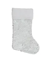 Northlight Sequin Christmas Stocking With Faux Fur- Polyester Cuff, 19"