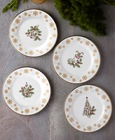 Holly Berry Gold Set of 4 Assorted Appetizer Plates, 6-1/4"