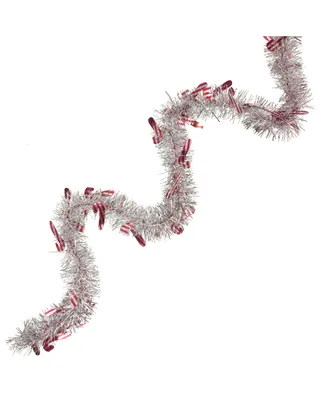 Northlight Unlit Christmas Candy Cane Wrapped Tinsel Garland - Silver