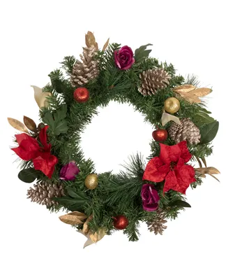 Northlight Decorated Poinsettia and Rose Artificial Christmas Wreath Unlit, 24"