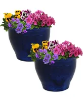 Sunnydaze Decor 9 in Studio Glazed Ceramic Planter - Imperial Blue - Set of 2