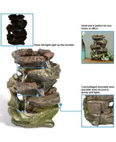Sunnydaze Decor Rock Falls 5-Step Indoor Water Fountain with Led Lights - 14 in