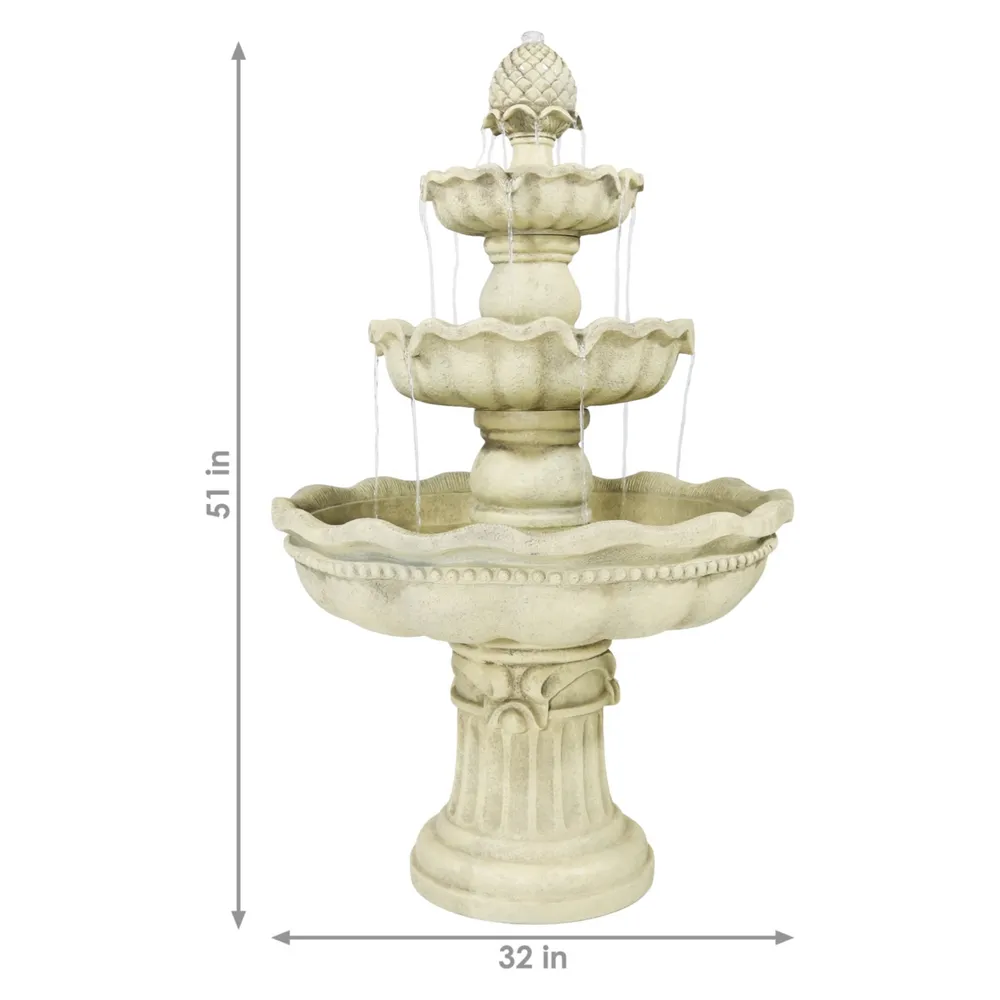 Sunnydaze Decor Pineapple Fiberglass Outdoor 3-Tier Water Fountain