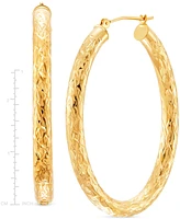 Textured Tube Medium Oval Hoop Earrings in 14k, 1.5"