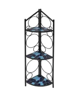 Sunnydaze Decor Black Steel/Blue Mosaic Shelves 3-Tier Corner Plant Stand - 44 in