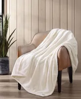 Eddie Bauer Solid Natural Faux Fur Reversible Throw, 60" X 50"