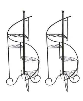 Sunnydaze Decor Black Iron 4-Tier Spiral Staircase Plant Stand - 56 in - Set of 2