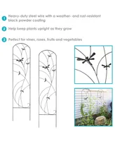 Sunnydaze Decor Dragonfly Delight 55-Inch Metal Garden Trellis for Climbing Outdoor Plants - Set of 2 - Black