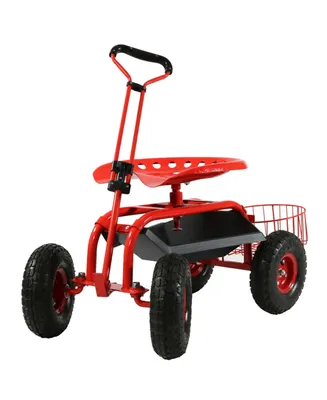 Sunnydaze Decor Steel Rolling Garden Cart with Swivel Steering/Planter - Red