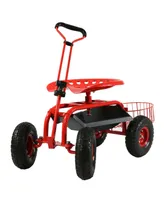 Sunnydaze Decor Steel Rolling Garden Cart with Swivel Steering/Planter - Red