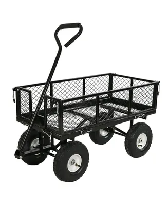 Sunnydaze Decor Small Heavy-Duty Steel Garden Cart with Removable Sides - Black