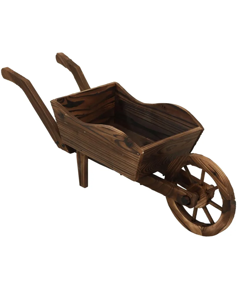 Sunnydaze Decor Natural Wooden Fir Decorative Wheelbarrow Garden Planter