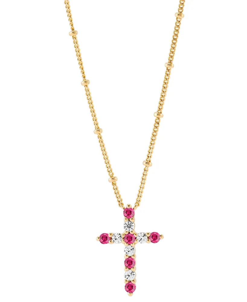 Lab-Grown Ruby (1/3 ct. t.w.) & Lab-Grown White Sapphire (1/3 ct. t.w.) Cross Pendant Necklace in 14k Gold-Plated Sterling Silver, 16" + 2" extender