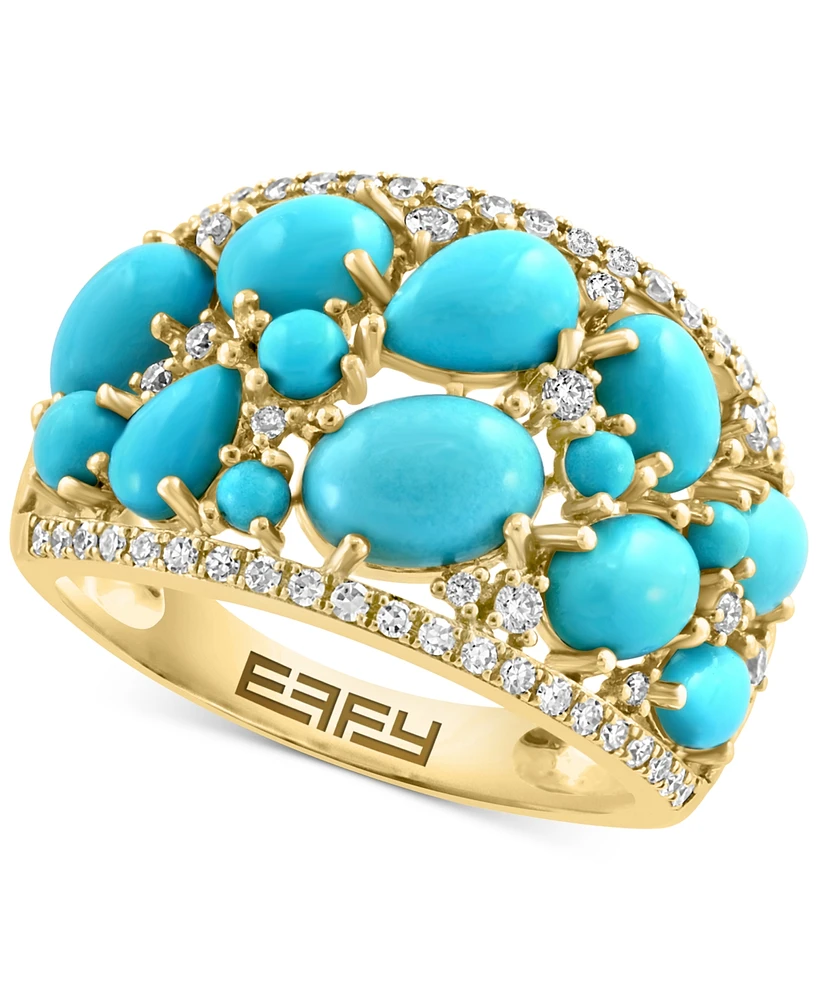 Effy Turquoise & Diamond (1/3 ct. t.w.) Openwork Cluster Ring in 14k Gold