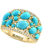 Effy Turquoise & Diamond (1/3 ct. t.w.) Openwork Cluster Ring in 14k Gold