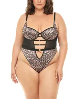 Oh La Cheri Plus Journee Leopard Print Molded Cup Underwire Teddy