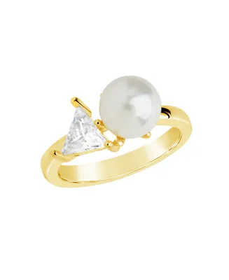 Sterling Forever Cubic Zirconia and Imitation Pearls Dara Ring