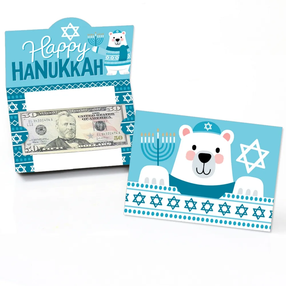 Big Dot of Happiness Hanukkah Bear - Chanukah Holiday Sweater Party Money & Gift Card Holders - 8 Ct