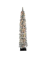 Puleo Pre-Lit Flocked Pencil Alpine Artificial Christmas Tree with 70 Lights, 5'