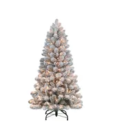 Puleo 4.5FT Pre-Lit Flocked Vancouver Pine Artificial Christmas Tree