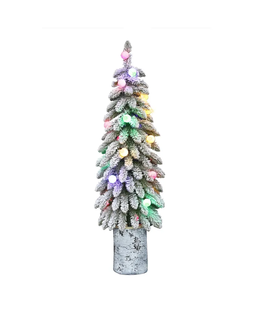 Puleo Pre-Lit Potted Flocked Alpine Artificial Christmas Tree with 20 Lights, 4'