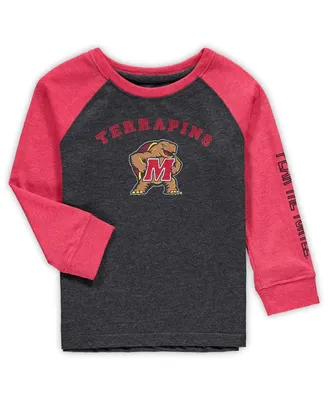 Toddler Boys and Girls Colosseum Heathered Black Maryland Terrapins Long Sleeve Raglan T-shirt
