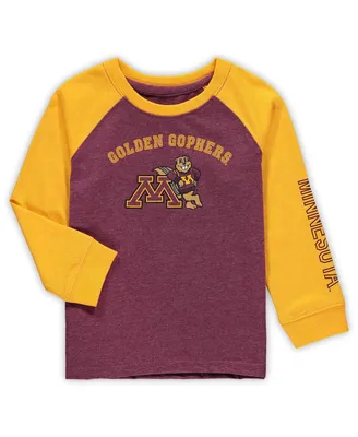 Toddler Boys and Girls Colosseum Heathered Maroon Minnesota Golden Gophers Long Sleeve Raglan T-shirt