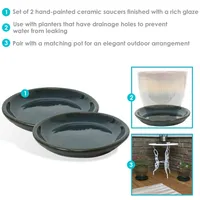 Ceramic Outdoor Flower Pot Saucers Set of 4 - Uv- and Frost-Resistant - Forest Lake Green Glazed Finish