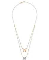 Wrapped Diamond Pave & Polished Butterfly Layered Pendant Necklace (1/6 ct. t.w.) in 10k Gold, 17" + 1" extender, Created for Macy's