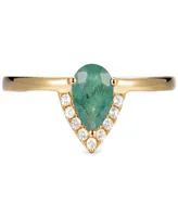 2-Pc. Set Emerald (5/8 ct. t.w.) & White Topaz (1/20 ct. t.w.) V Halo Ring & Fitted Band in Gold-Plated Sterling Silver (Also in Aquamarine & Opal)