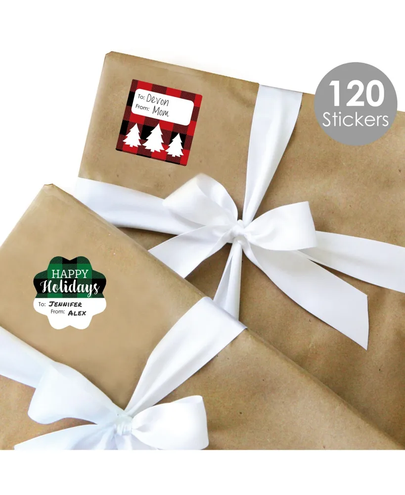 Holiday Plaid Trees Christmas Party Gift Tag Labels To and From 120 Stickers - Assorted Pre