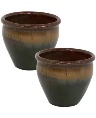 Sunnydaze Decor 9 in Chalet Glazed Ceramic Planter - Forest Lake Green - Set of 2