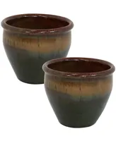 Sunnydaze Decor 9 in Chalet Glazed Ceramic Planter - Forest Lake Green - Set of 2