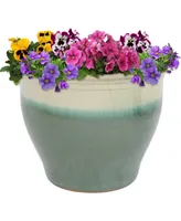 Large Ceramic Planter - Indoor or Outdoor Plant Pot with Drainage - Seafoam Glaze Finish - 18.5" - Studio