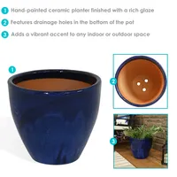 13.5" Large Ceramic Plant Pot - Round Outdoor Glazed Ceramic Planter Pot with Drainage - Imperial Blue - Resort