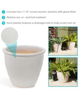Ocean Villa 11.75-Inch Outdoor Ceramic Planter - Set of 2 - Pearl Finish with Mineral Glaze
