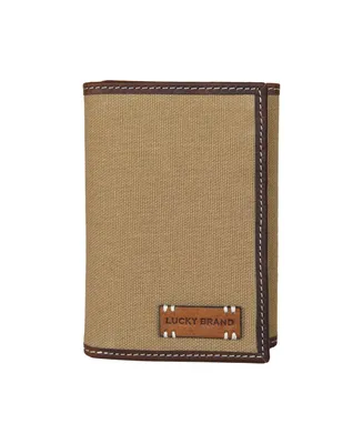 Lucky Brand Men's Canvas with Leather Trim Trifold Wallet