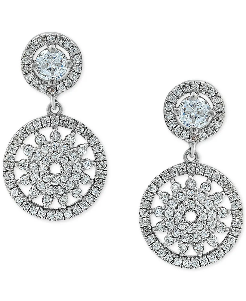 Giani Bernini Cubic Zirconia Flower Circle Drop Earrings in Sterling Silver, Created for Macy's