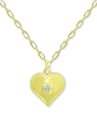 Giani Bernini Cubic Zirconia Polished Heart Paperclip Link Pendant Necklace, 16" + 2" extender, Created for Macy's