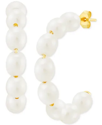 Honora Cultured Freshwater Rice Pearl (5-6mm) C-Hoop Earrings in 14k Gold