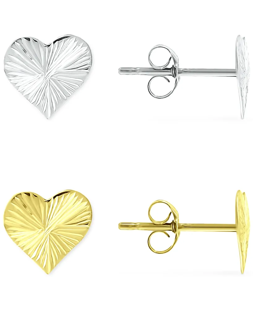Giani Bernini 2-Pc. Set Textured Heart Stud Earrings in Sterling Silver & 18k Gold-Plate, Created for Macy's