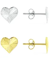 Giani Bernini 2-Pc. Set Textured Heart Stud Earrings in Sterling Silver & 18k Gold-Plate, Created for Macy's