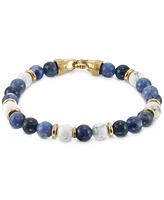 Legacy for Men by Simone I. Smith Lapis Lazuli & White Agate Bead Stretch Bracelet in Gold-Tone Ion-Plated Stainless Steel