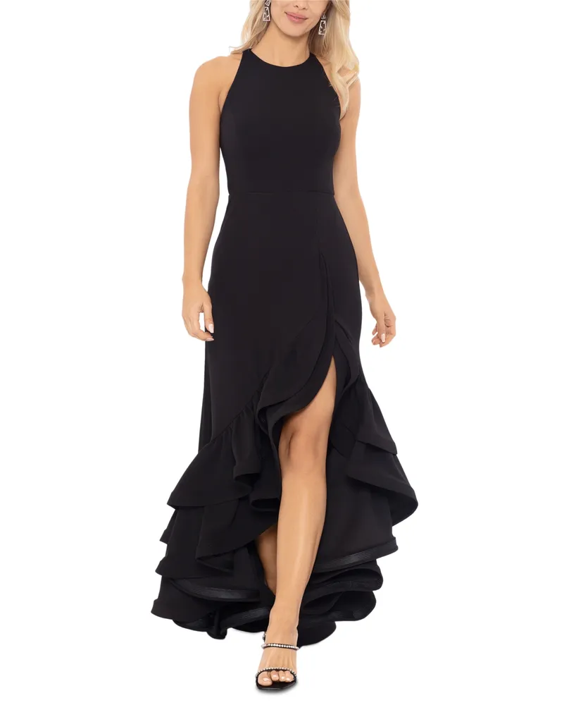 Betsy & Adam Tiered Ruffles Scuba Crepe Gown