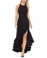 Betsy & Adam Tiered Ruffles Scuba Crepe Gown