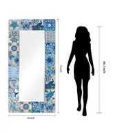 Empire Art Direct 'Tiles' Rectangular On Free Floating Printed Tempered Art Glass Beveled Mirror, 72" x 36"