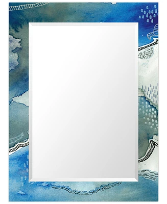 Empire Art Direct 'Subtle Blues' Rectangular On Free Floating Printed Tempered Art Glass Beveled Mirror, 40" x 30"