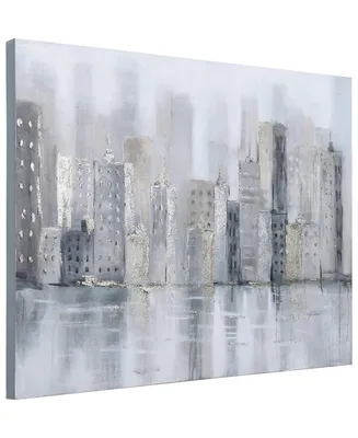 Empire Art Direct Foggy City Textured Metallic Hand Painted Canvas Wall Art, 30" x 40"