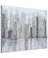 Empire Art Direct Foggy City Textured Metallic Hand Painted Canvas Wall Art, 30" x 40" - Gray, Gold